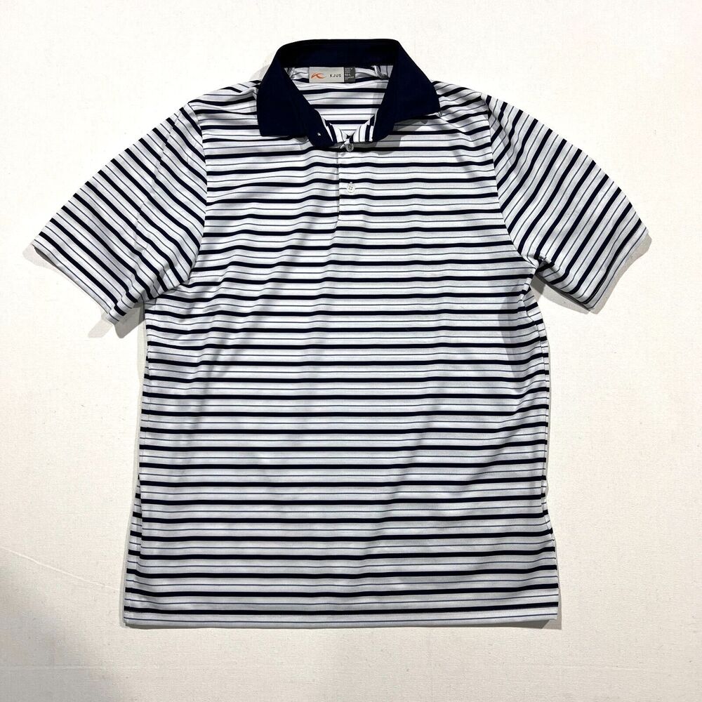 KJUS Polo Shirt Mens Large (52) Blue Striped Golf Performance Stretch Comfort